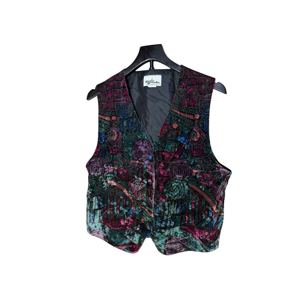 Vintage Katie Brooke Velvet Abstract Geometric Vest Multicolor Size 12 Made USA